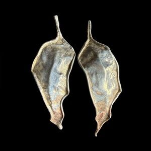 N Brigges Sterling Silver Modernist Leaf Earrings